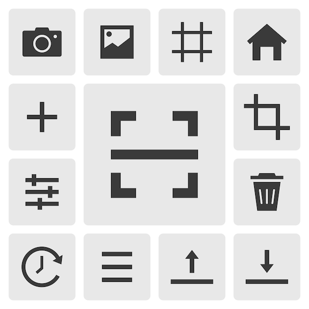 Diseño vectorial de iconos de escaneo Conjunto simple de iconos de aplicaciones de teléfonos inteligentes silueta icono negro sólido
