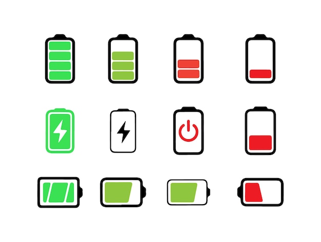 Diseño vectorial de los iconos del indicador de carga de la batería