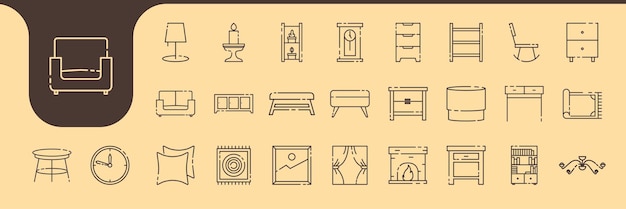 diseño vectorial de íconos de línea minimalista de la sala de estar