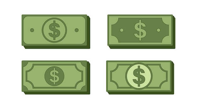 Diseño vectorial de ilustración de dinero en estilo plano billete de banco aislado arte de clip en estilo de dibujos animados Finanzas Negocios y ahorro de elementos gráficos para decoración en banners y anuncios web Editable