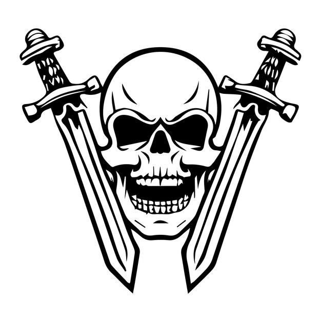 Vector diseño vectorial de la ilustración del tatuaje del cráneo y la espada