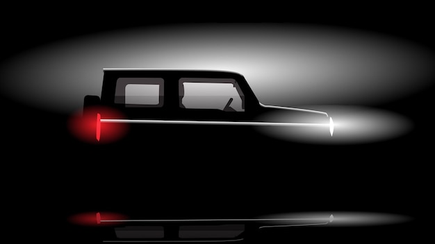 diseño vectorial de ilustración de vehículo de automóvil de silueta en fondo de estudio negro