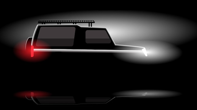 diseño vectorial de ilustración de vehículo de automóvil de silueta en fondo de estudio negro