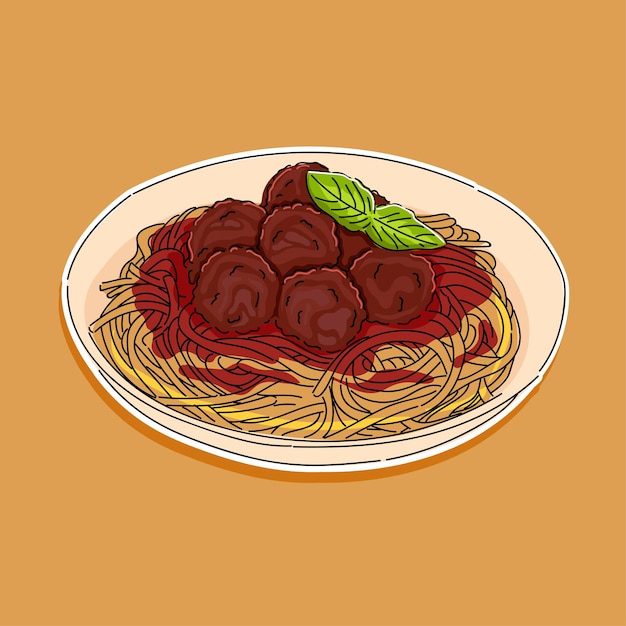 Diseño vectorial de ilustraciones de albóndigas de espagueti aisladas en color marrón