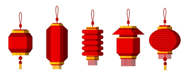 Diseño vectorial de ilustraciones de linternas rojas aisladas Elementos de decoración del año nuevo chino Clip art