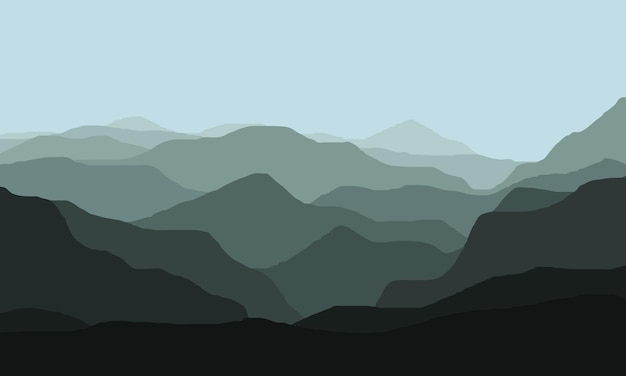 diseño vectorial de ilustraciones monocromáticas de paisajes montañosos ondulados