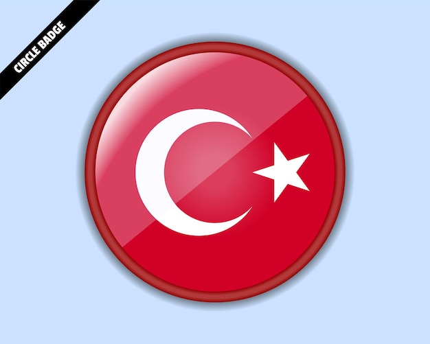 Diseño vectorial de la insignia del círculo de la bandera de Turquía signo redondeado con reflexión