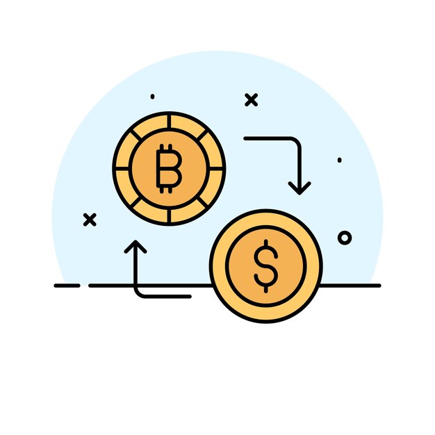 Diseño vectorial de intercambio de criptomonedas aislado en fondo blanco