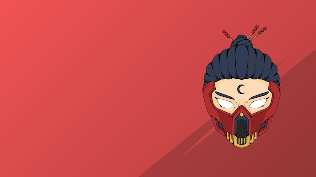 diseño vectorial de kunoichi con fondo rojo