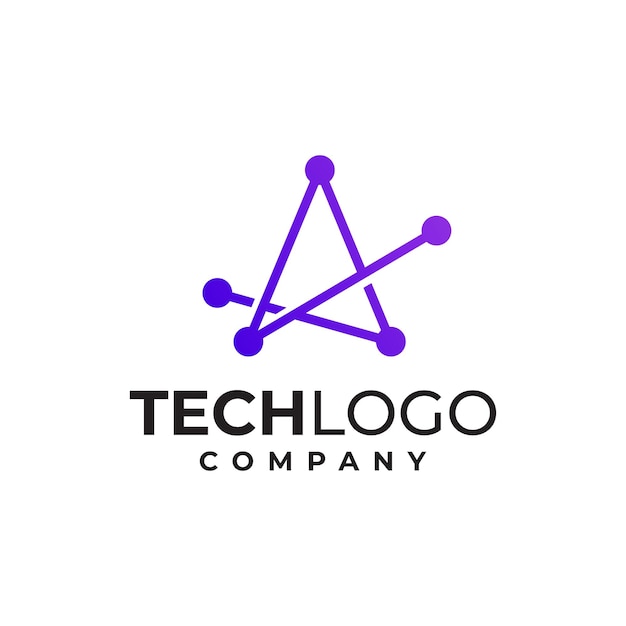 Diseño vectorial de la letra A y la placa de circuitos del logotipo de una empresa de tecnología moderna