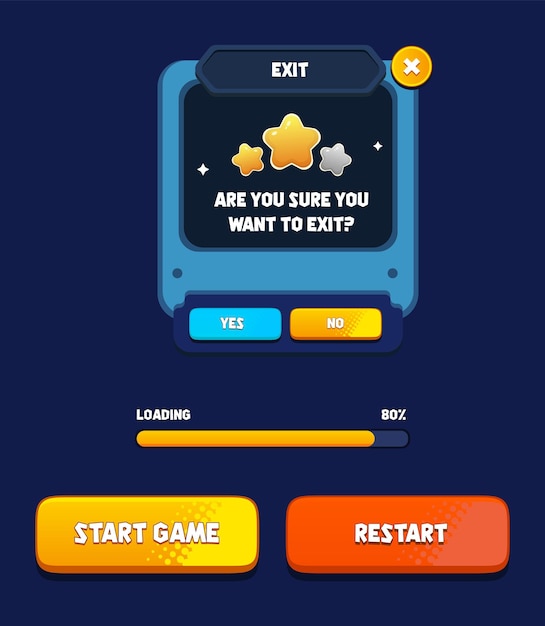 Diseño vectorial libre de vectores para un conjunto completo de elementos e iconos emergentes del juego de botones de puntuación