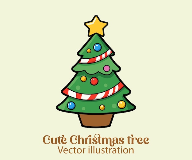 Diseño vectorial de un lindo árbol de Navidad para unas felices vacaciones de invierno y dibujos animados navideños