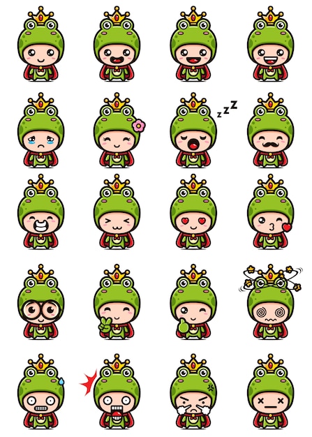 diseño vectorial de lindo conjunto de mascota de rana
