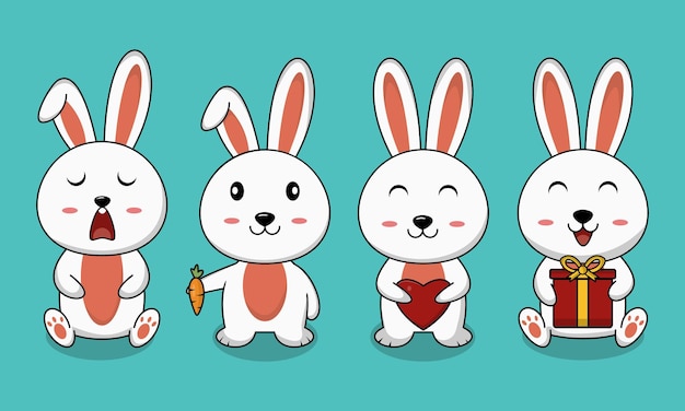 Diseño vectorial de lindos personajes de conejo