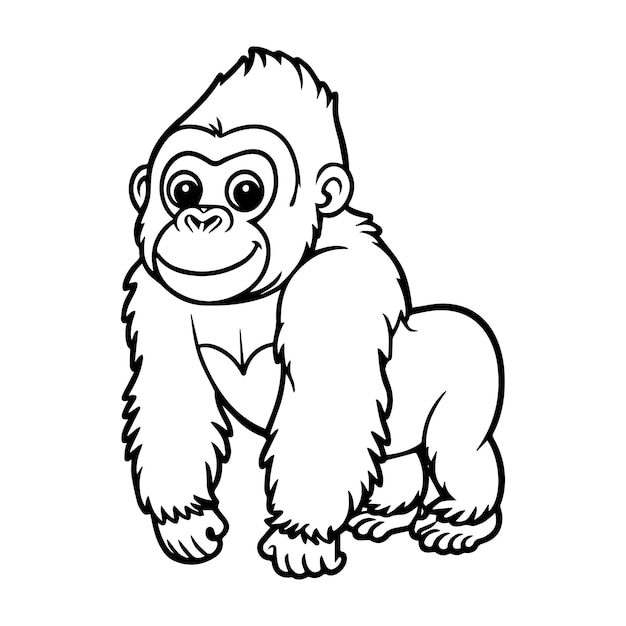 El diseño vectorial de línea lindo de un gorila