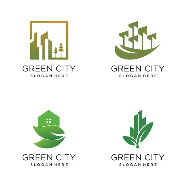 Vector diseño vectorial del logotipo de la ciudad verde con elementos creativos y concepto de estilo moderno