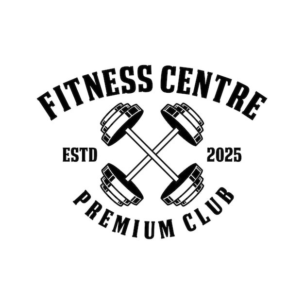diseño vectorial del logotipo del club de fitness premium en blanco y negro