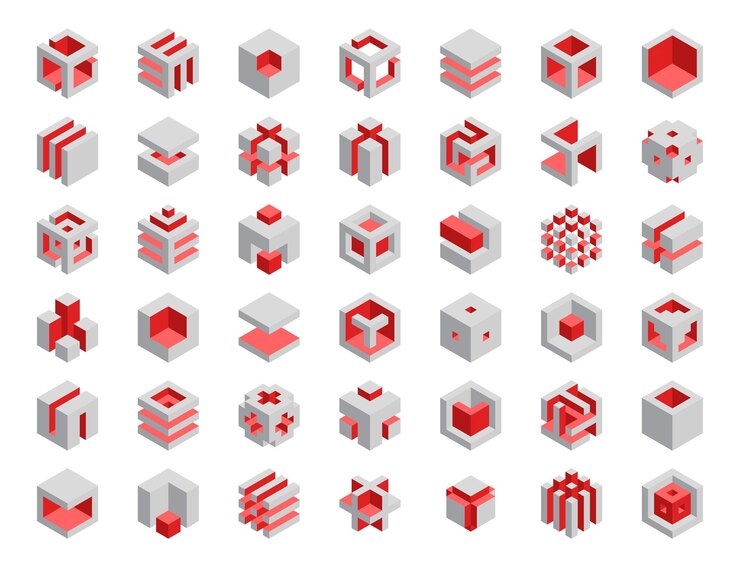 Vector diseño vectorial del logotipo del cubo cubos 3d conjunto de plantillas elementos gráficos