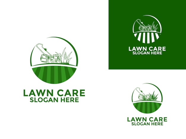 Diseño vectorial del logotipo de cuidado del césped paisaje concepto de césped plantilla de diseño del logotipo