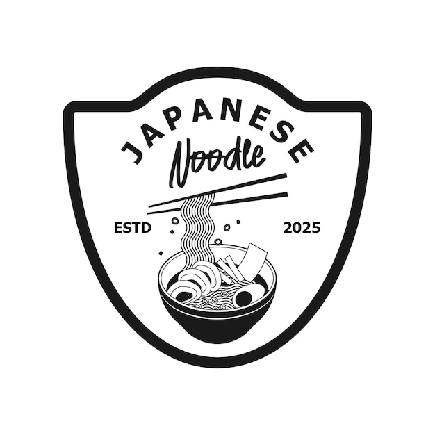 El diseño vectorial del logotipo de los fideos japoneses es monocromático