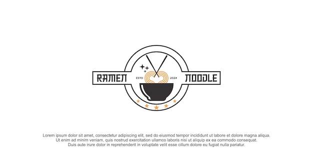 Diseño vectorial del logotipo del icono de fideos Ramen con concepto creativo Premium Vector