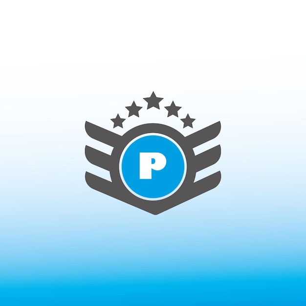 Vector diseño vectorial del logotipo de la letra p en azul con un fondo de color de gradiente blanco diseño del logotipo y icono de la carta p