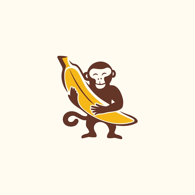 El diseño vectorial del logotipo del personaje de animal mono lindo que lleva un plátano