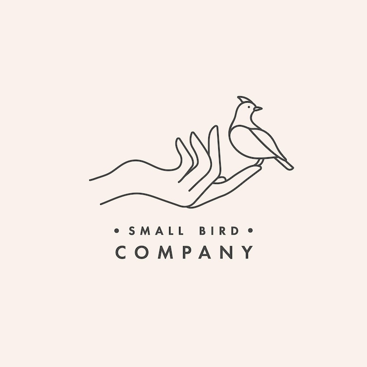 Diseño vectorial logotipo de plantilla lineal o emblema mano femenina con un pájaro Símbolo abstracto para productos hechos a mano