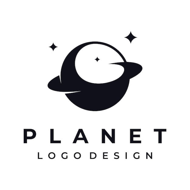 Vector diseño vectorial del logotipo de la plantilla del planeta espacial rodeado de anillos u órbitas para carteles, tarjetas de visita, ciencia espacial