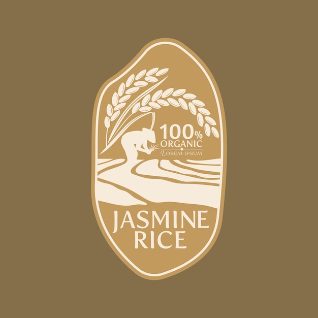 diseño vectorial del logotipo del producto natural orgánico premium de arroz paddy