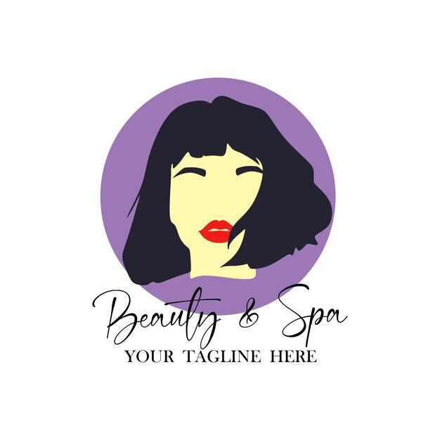 diseño vectorial de logotipo de salón de belleza y spa y diseño de ilustración del logotipo de retrato de dama de salón o spa