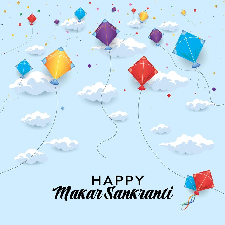 Diseño vectorial de Makar Sankranti con cometas