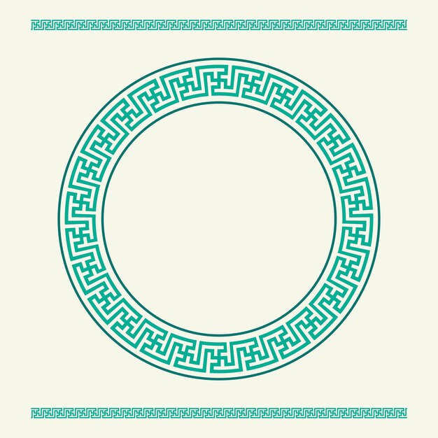 Diseño vectorial de marco circular decorativo de llave griega con patrón de borde sin costuras