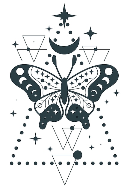 Diseño vectorial de la mariposa celestial y la astrología mística