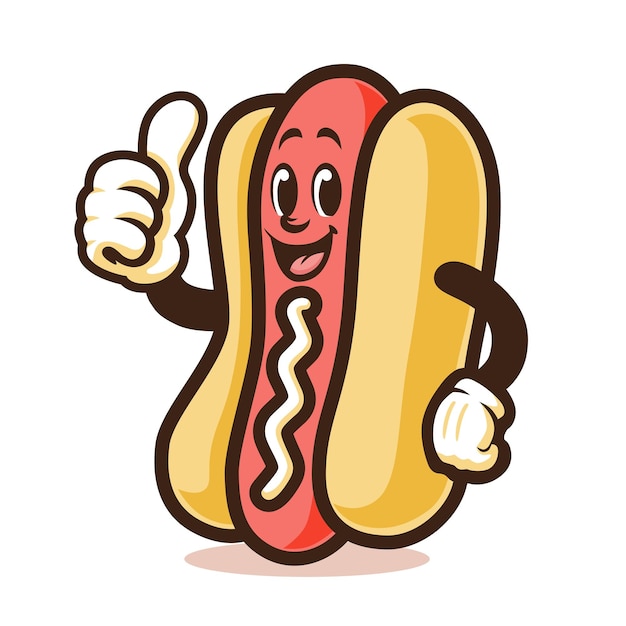 Diseño vectorial de la mascota de los perritos calientes Happy Smile Thumb Up