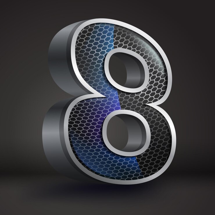 Vector diseño vectorial de metal de hierro 3d número 8 para elementos sobre fondo oscuro.