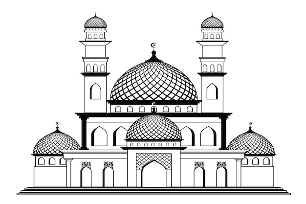 Diseño vectorial de mezquita de contorno