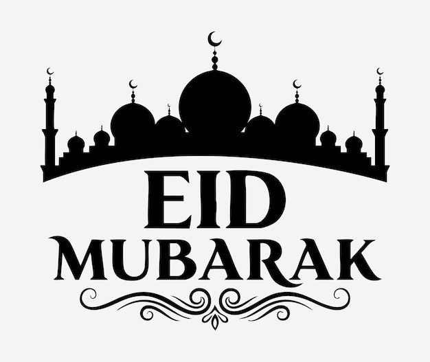 Diseño vectorial de la mezquita Eid Mubarak con media luna y elementos ornamentales decorativos