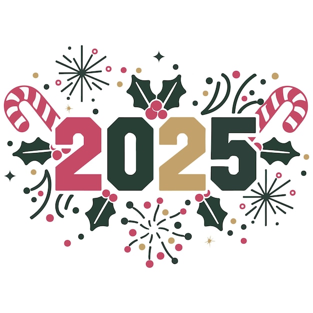 Diseño vectorial moderno y lindo de 2025 en un tema navideño