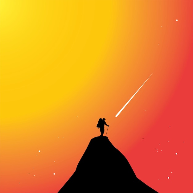 El diseño vectorial del montañero de silueta