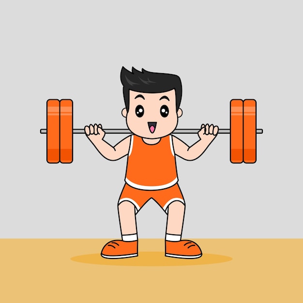 Diseño vectorial de niño levantando barra de trabajo en el gimnasio