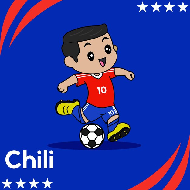 Vector diseño vectorial de niños que llevan la camiseta del equipo nacional de fútbol chile los niños juegan al fútbol