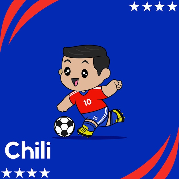 Vector diseño vectorial de niños que llevan la camiseta del equipo nacional de fútbol chile los niños juegan al fútbol