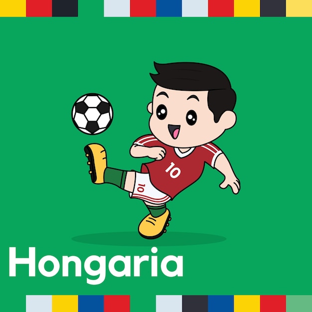 Vector diseño vectorial de niños que llevan la camiseta del equipo nacional de fútbol de hungría los niños juegan al fútbol