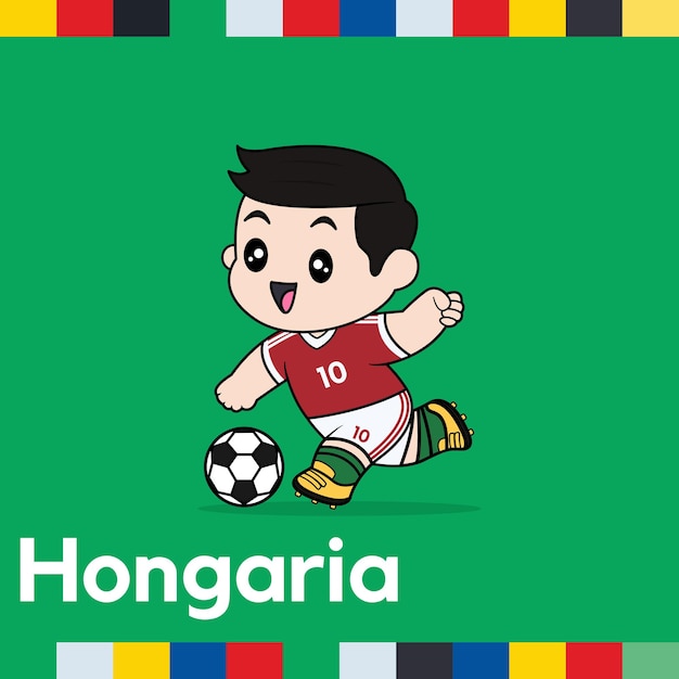 Vector diseño vectorial de niños que llevan la camiseta del equipo nacional de fútbol de hungría los niños juegan al fútbol