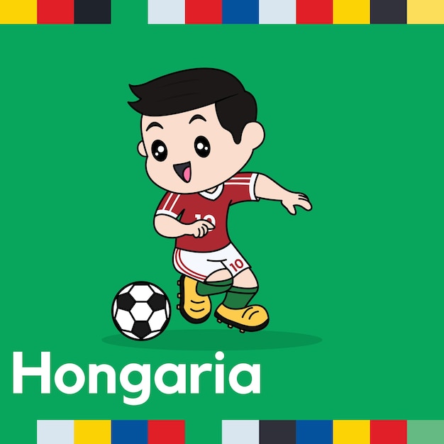 Diseño vectorial de niños que llevan la camiseta del equipo nacional de fútbol de Hungría Los niños juegan al fútbol