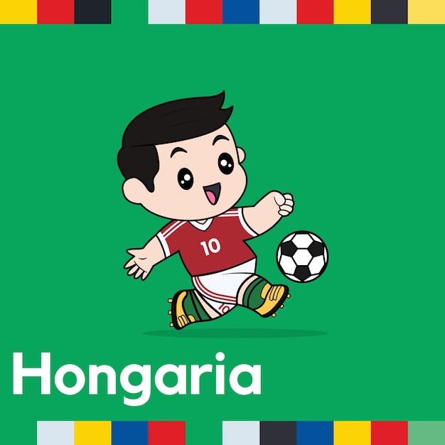 Diseño vectorial de niños que llevan la camiseta del equipo nacional de fútbol de hungría los niños juegan al fútbol