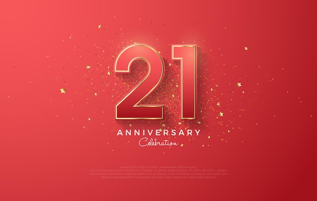 Diseño vectorial numérico en color rojo audaz Decorado con lujosos brillos dorados Vector premium para la celebración del 21o aniversario