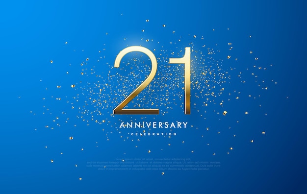Diseño vectorial de números de aniversario con elegantes números dorados con una combinación de fondo azul y lujoso brillo dorado diseño vectorial moderno premium
