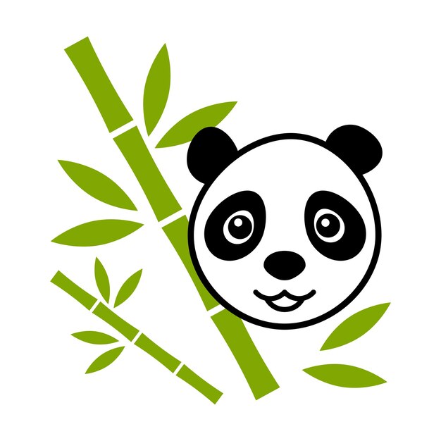 Diseño vectorial de panda de dibujos animados y bambú aislado sobre fondo blanco